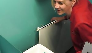 Blonde place slut drilled in company toilet!!